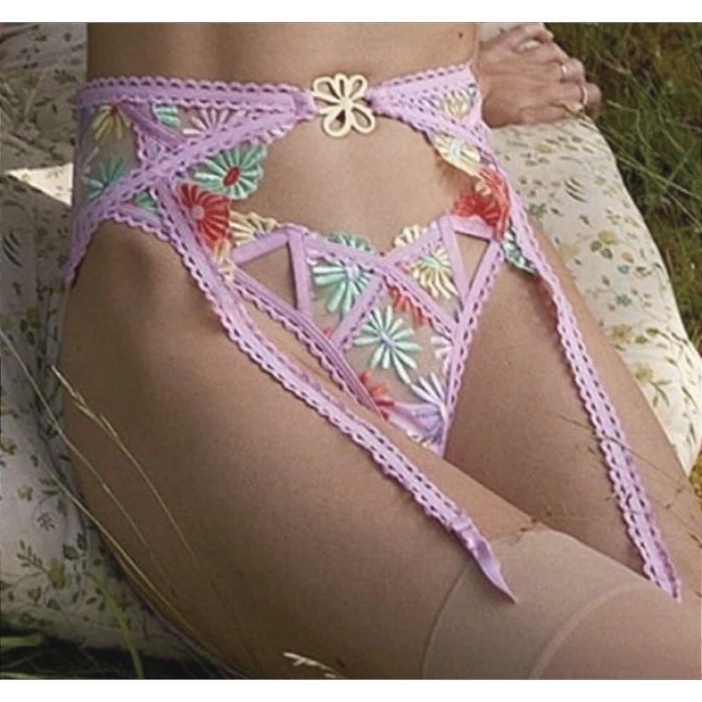 For Love & Lemons NEW Embroidered Garter Belt Waist Harness XS Pink Floral Sexy